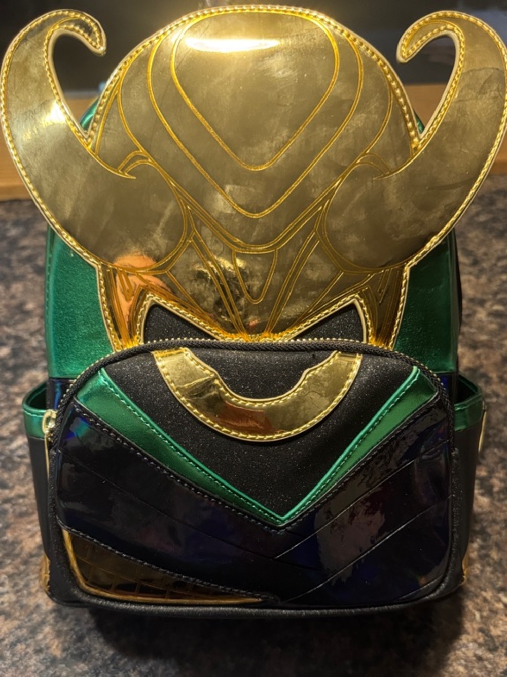 Loungefly Metallic Green, Gold & Black Loki Mini Backpack NWT